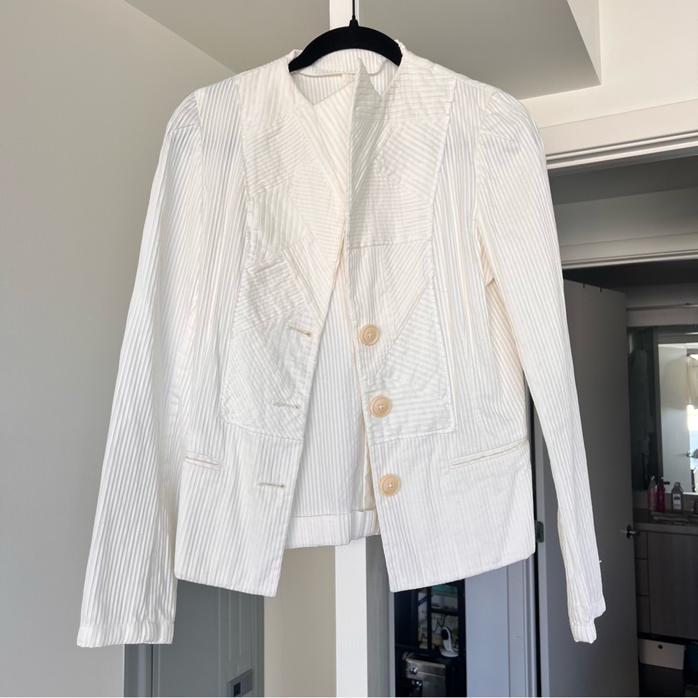 SOLD Bottega Veneta Made In Italy Women's White Blazer Jacket- Cotton/Linen